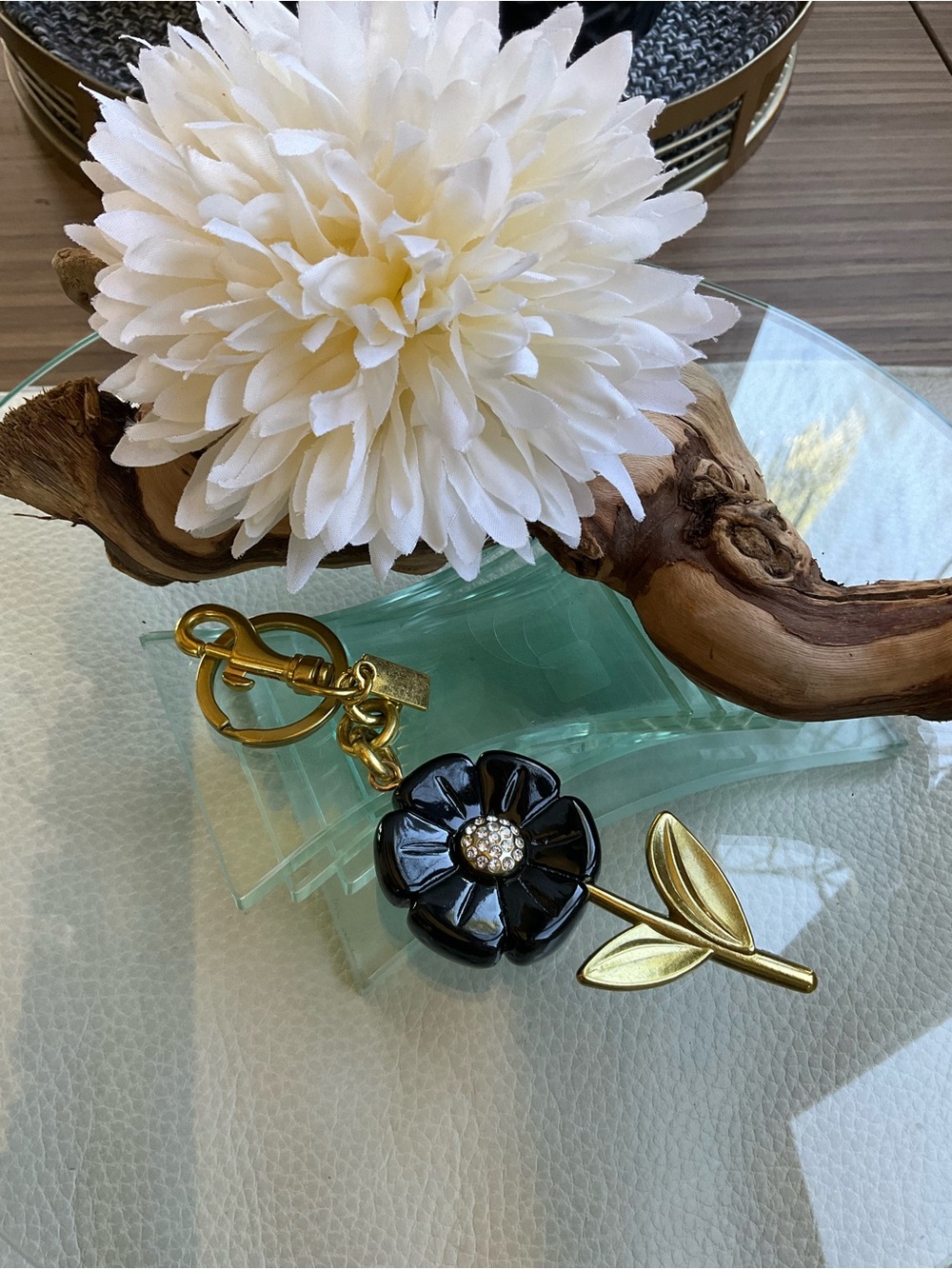 Black Flower Key & Card Holder with Gold Accents